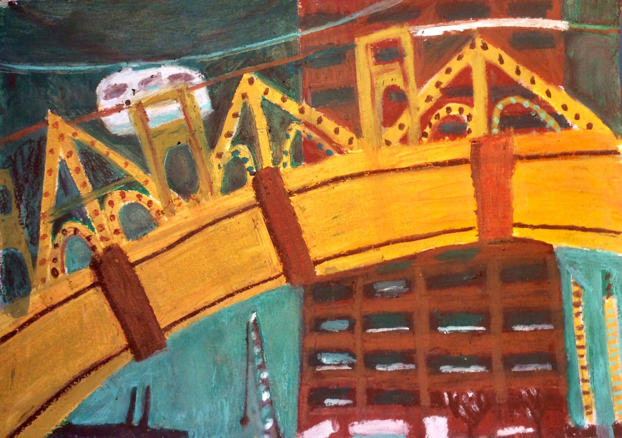 East Side Bridge, Christmas Eve,NYC. 2022.
 Oil pastel on paper/A4/Unframed/£100